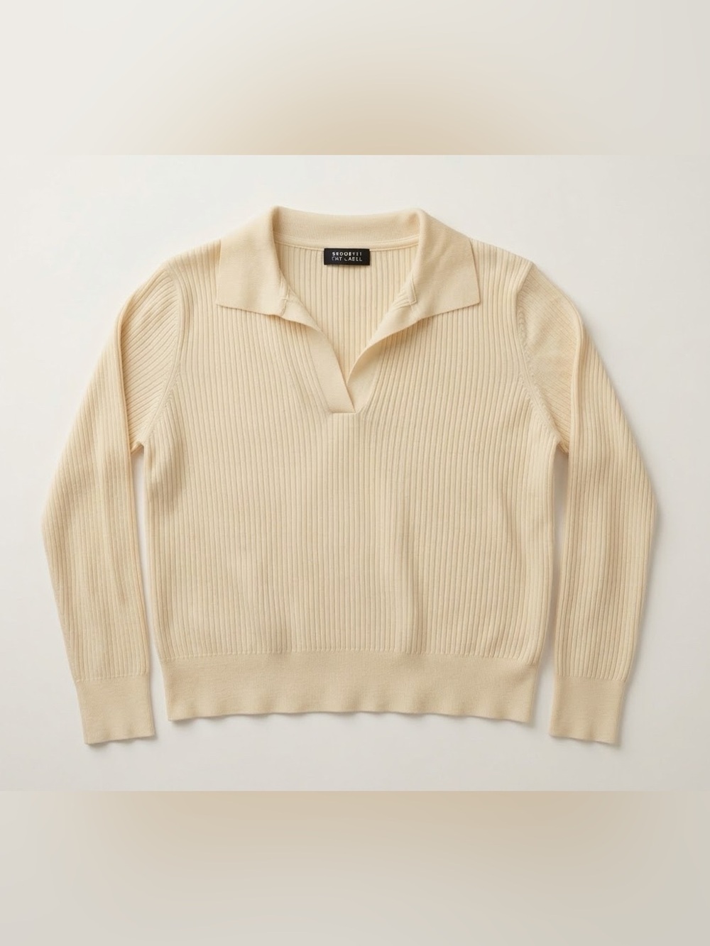 Brunette The Label Cream Ribbed Collared Sweater